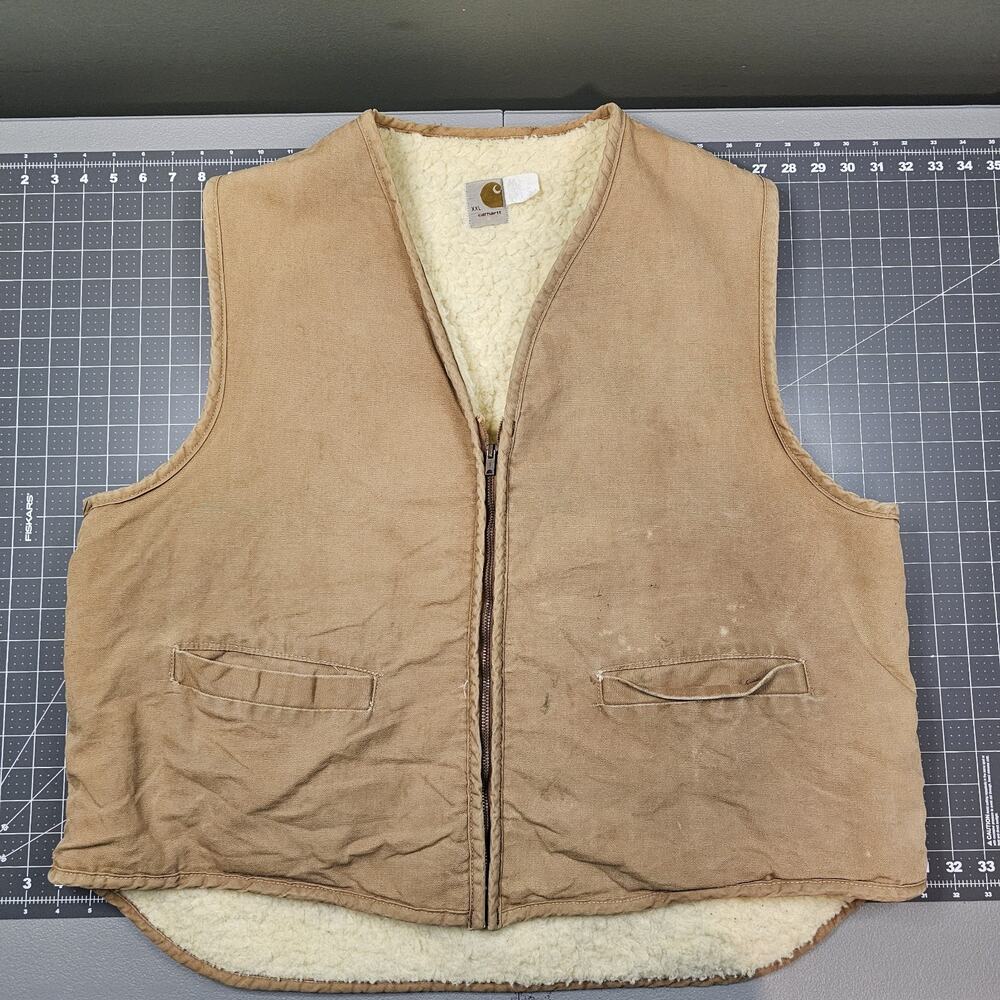 Vintage 70s Carhartt Vest 6SV XXL Scovill Sherpa Lined Ranch Western Hunting
